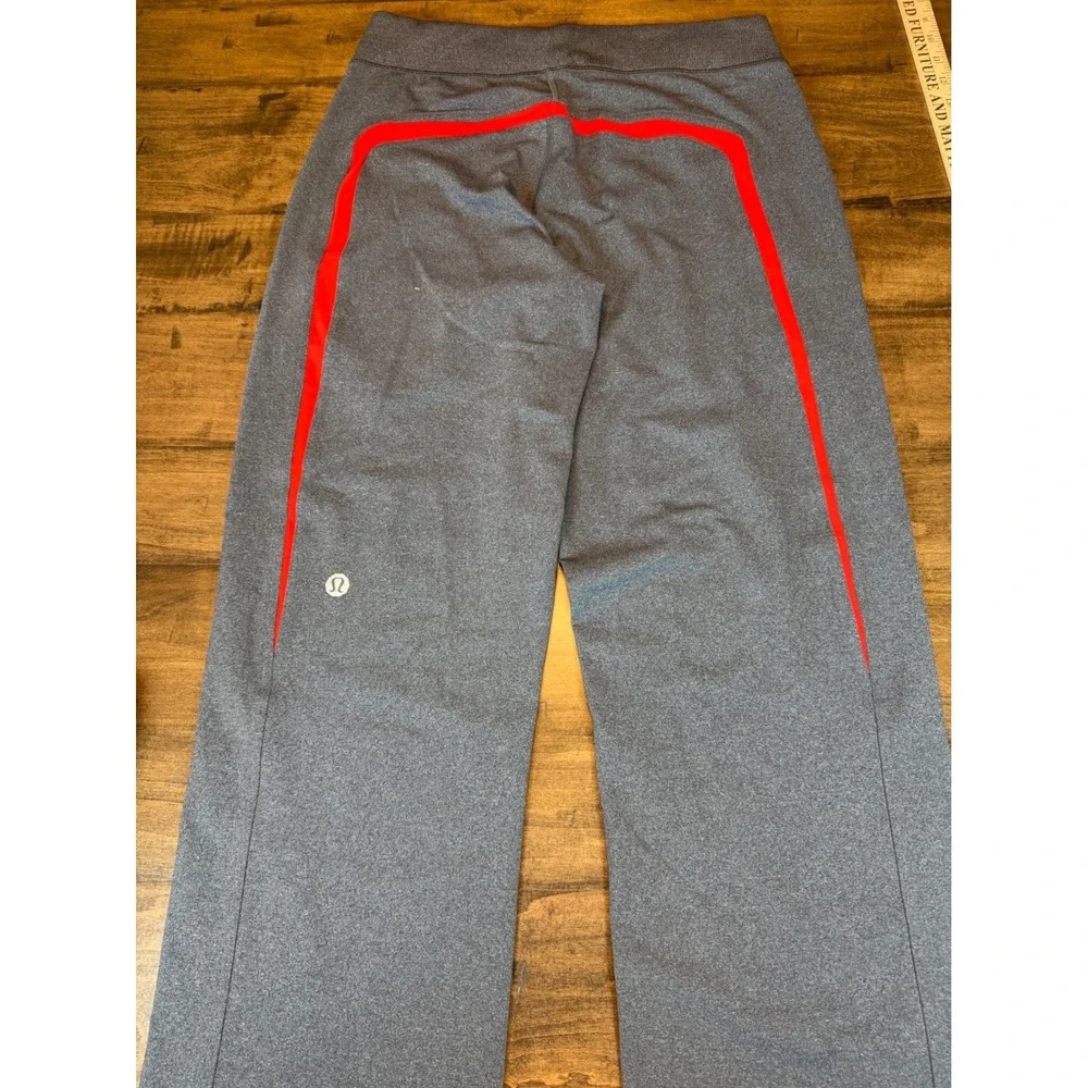 Lululemon Gray Heathered Wide Leg Yoga Pants Red Stripe Accent Womens Medium Reg